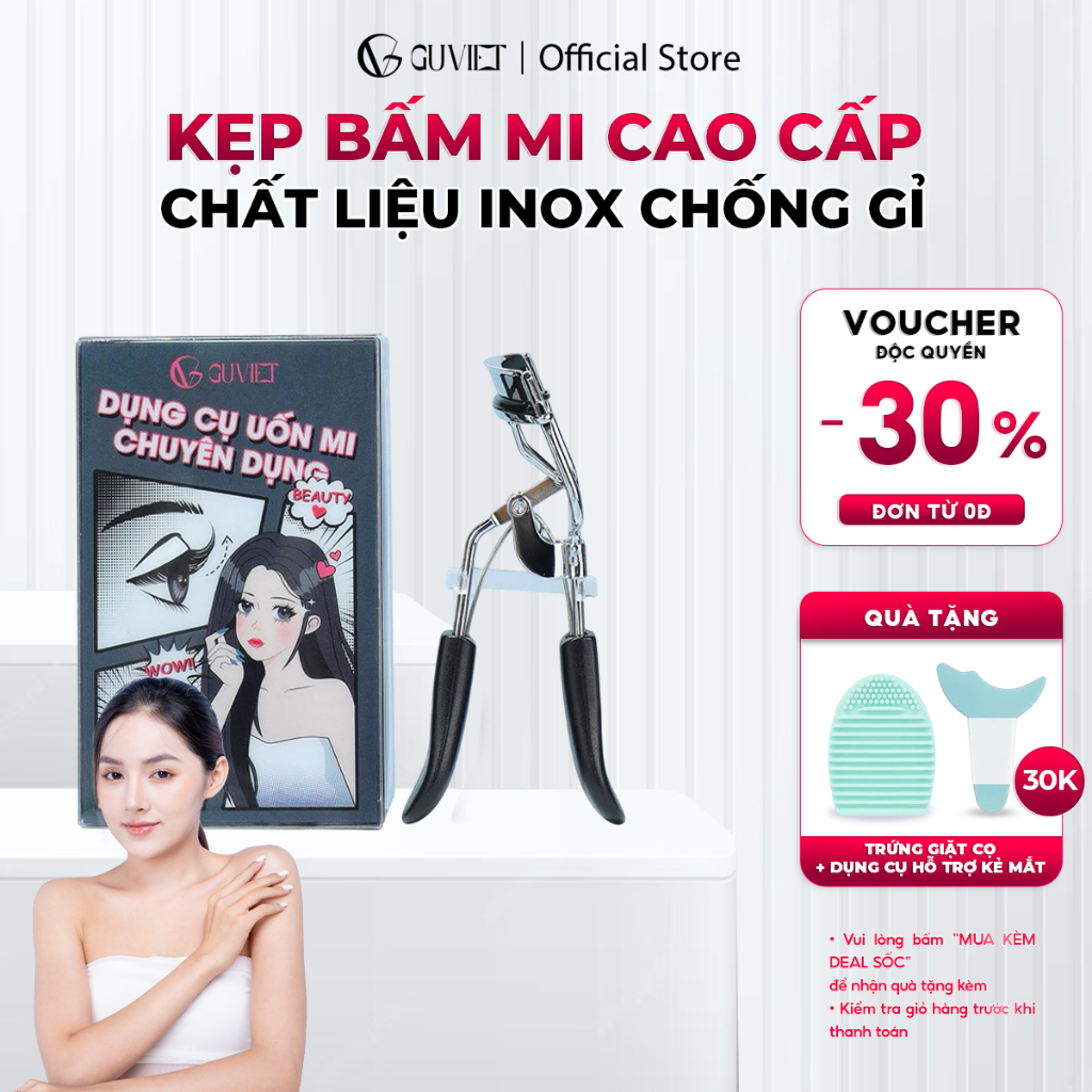 Kẹp bấm mi cao cấp GUVIET cho hàng mi cong dài và lâu chất inox chống gỉ( màu hồng và màu đen )