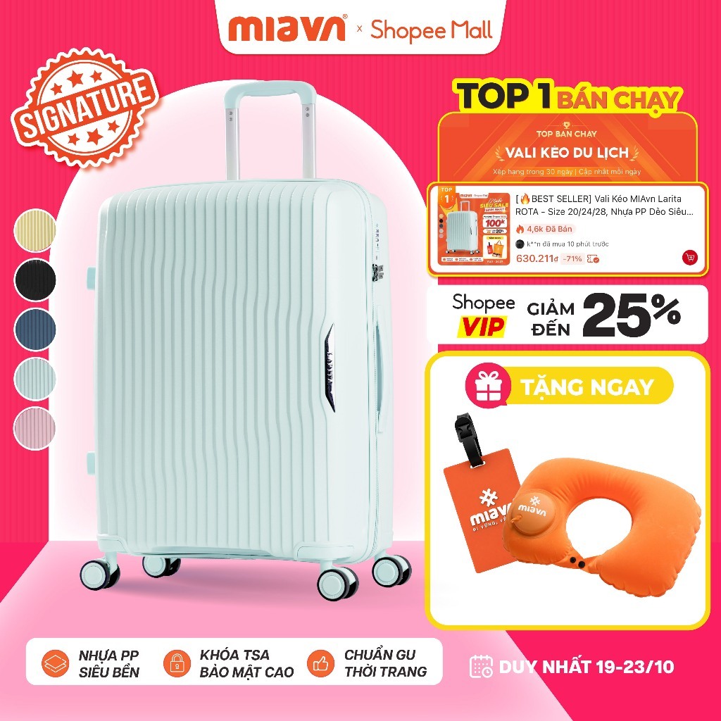 [🔥BEST SELLER] Vali Kéo MIAvn Larita ROTA - Size 20/24/28, Nhựa PP Dẻo Siêu Bền, Hạn Chế Bể, Khoá TSA, Bảo Hành Trọn Đời