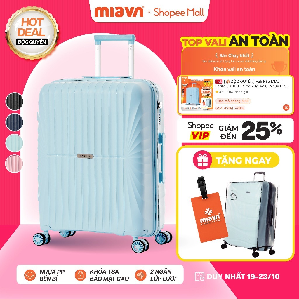 [💥ĐỘC QUYỀN] Vali Kéo MIAvn Larita JUDEN - Size 20/24/28, Nhựa PP Siêu Bền, Hạn Chế Va Đập, Khoá TSA, Bảo Hành Trọn Đời