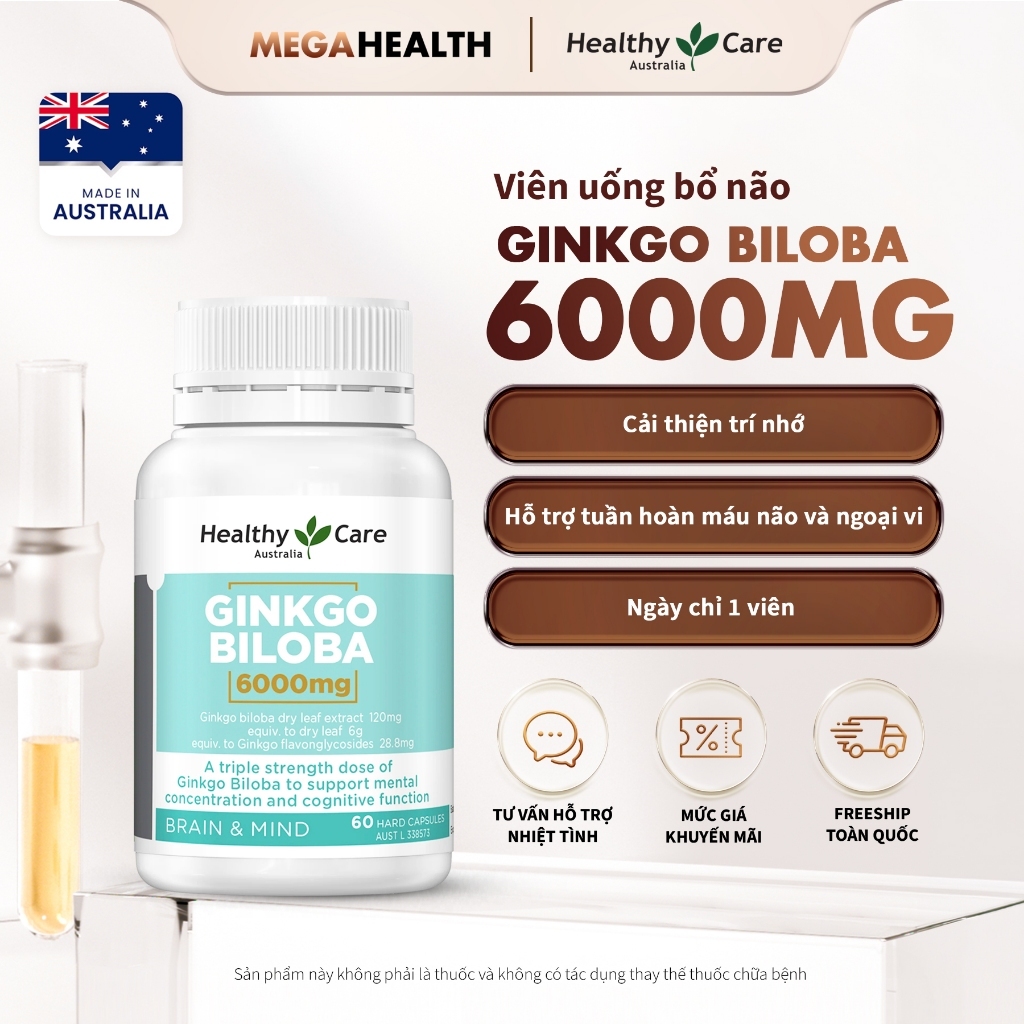 [SVIP] Viên Ginkgo Biloba 6000 Mg cải thiện trí nhớ, hỗ trợ máu lên não – Healthy Care– Hộp 60 Viên