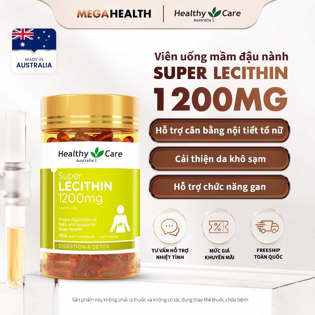 [DEAL MỞ BÁN] Mầm đậu nành Super Lecithin 1200mg – Hỗ trợ nội tiết tố nữ – Healthy Care (100 viên)