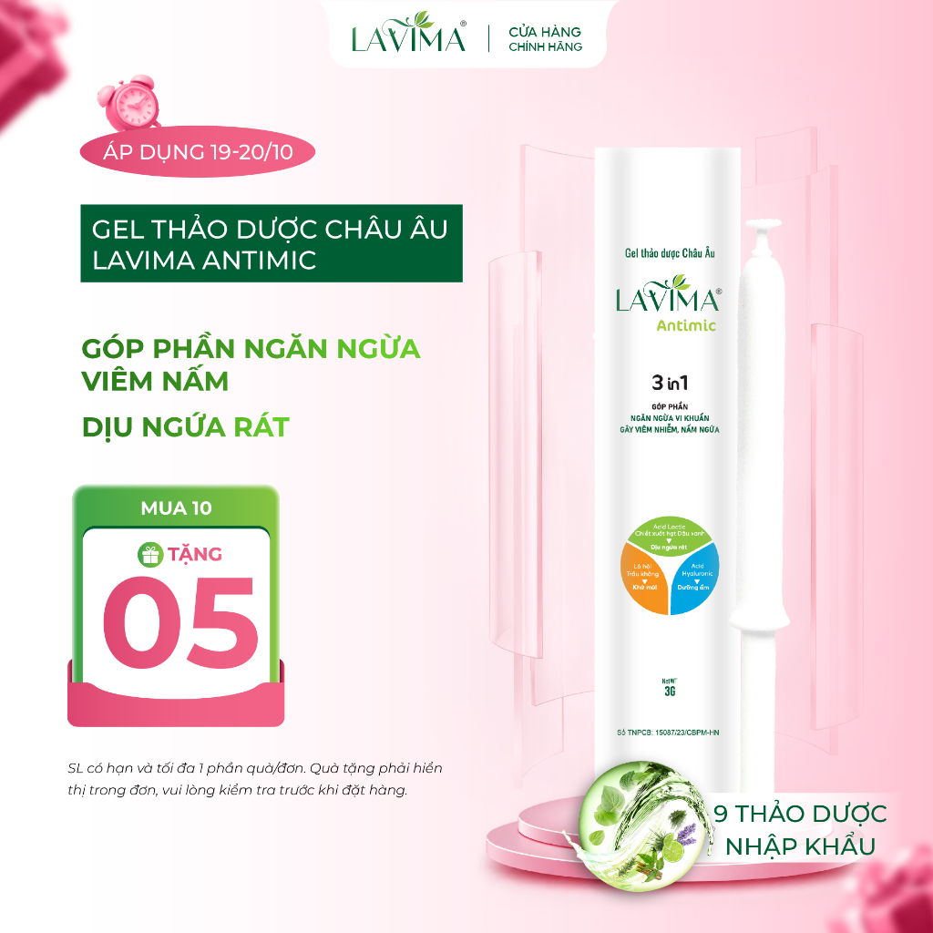Gel Lavima Antimic (Đũa Thần Phụ Khoa Inner) Giúp Ngăn Ngừa Viêm Nấm, Dịu Ngứa Rát Tại Chỗ, Bút 3g