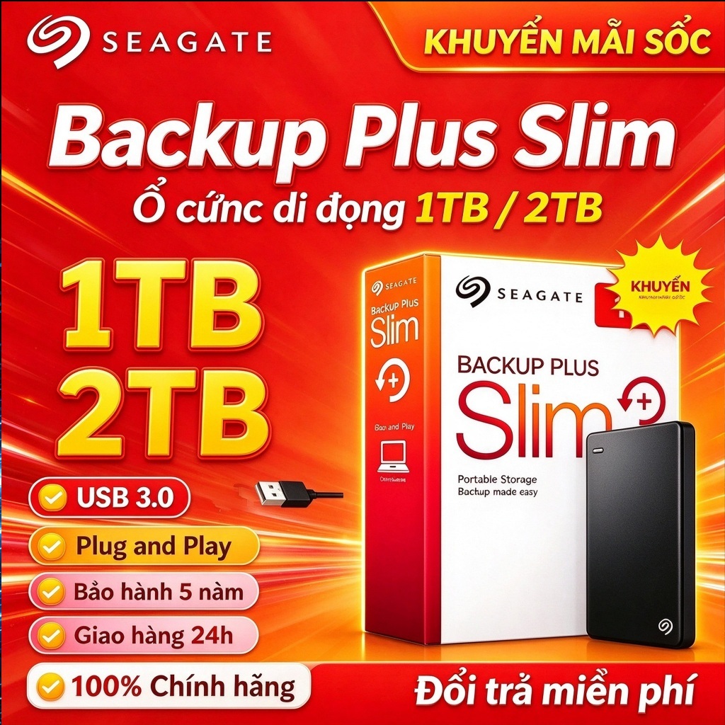 Seagate Backup Plus Slim Portable External Hard Drive 1TB / 2TB USB3.0 ...