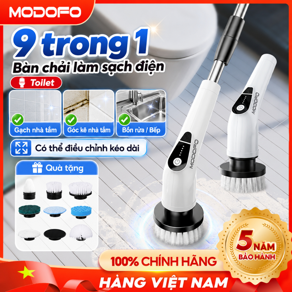 MODOFO Không Dây Chổi Cọ Điện Sạch (9 đầu cọ) thuận lợi Mọi Ngóc Ngách Sử Dụng,Máy Cọ Nhà Vệ Sinh,Chổi Cọ Bồn Cầu Đa Năn