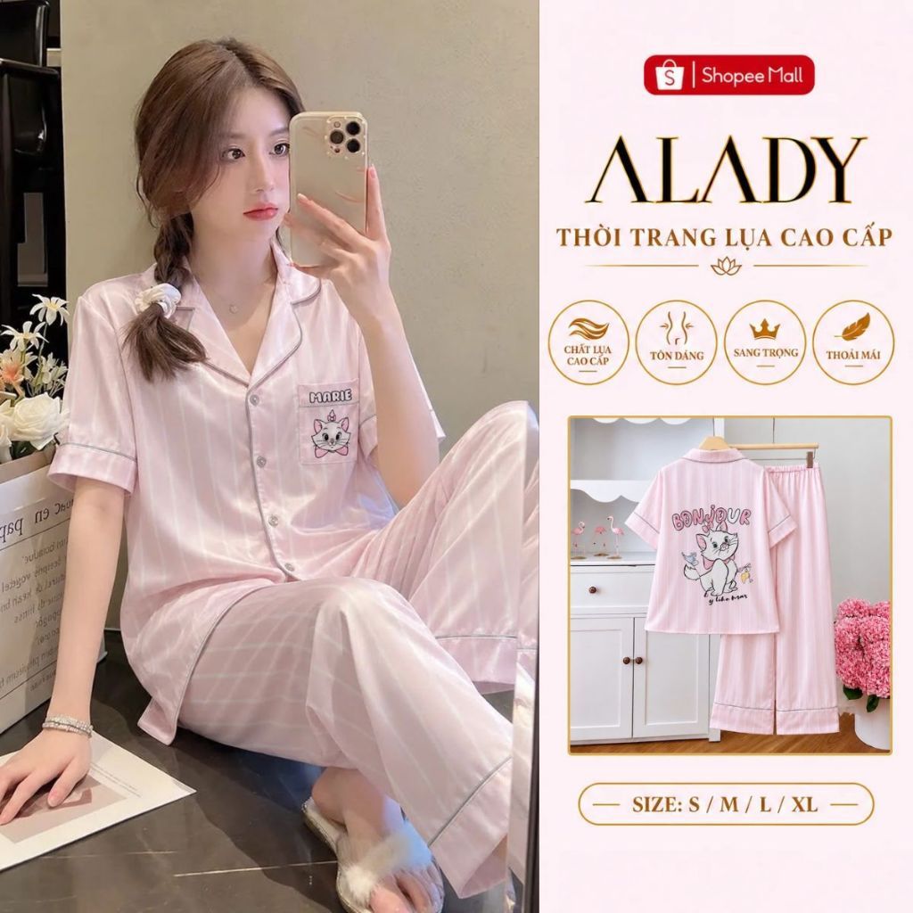 Bộ đồ ngủ nữ Pijama ALADY tay ngắn chất vải lụa Latin cao cấp - TN063