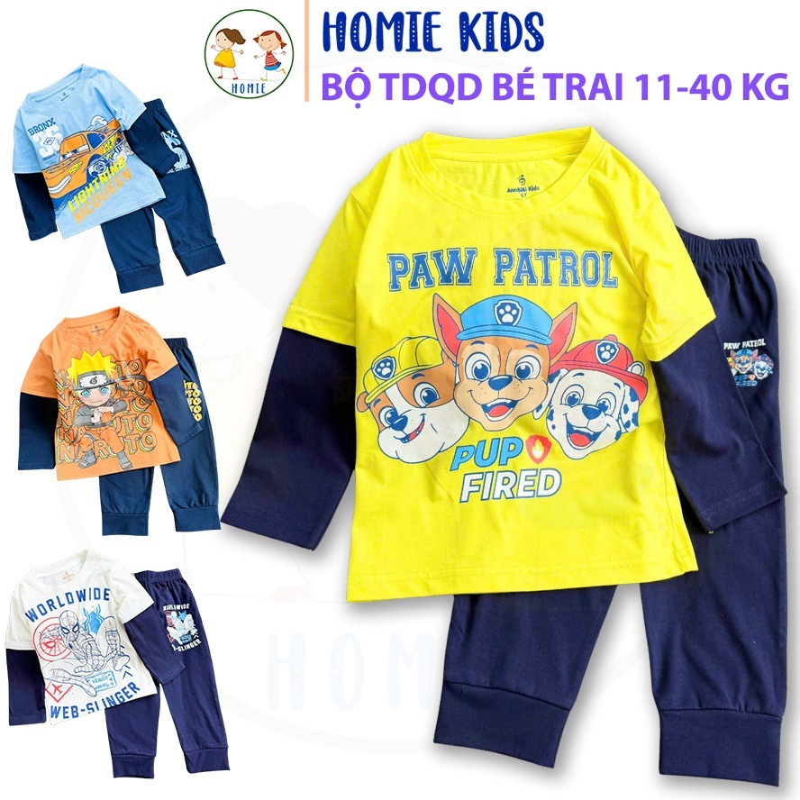 Bộ quần áo bé trai size đại 11-40 kg set đồ bộ trẻ em tay dài quần dài thun cotton in hình labubu capybara Homie Kids
