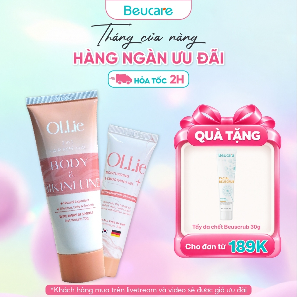 Combo kem tẩy lông và kem dưỡng Ollie tẩy vùng kín, nách, tay, chân , an toàn không đau rát,dưỡng da phù hợp mọi loại da