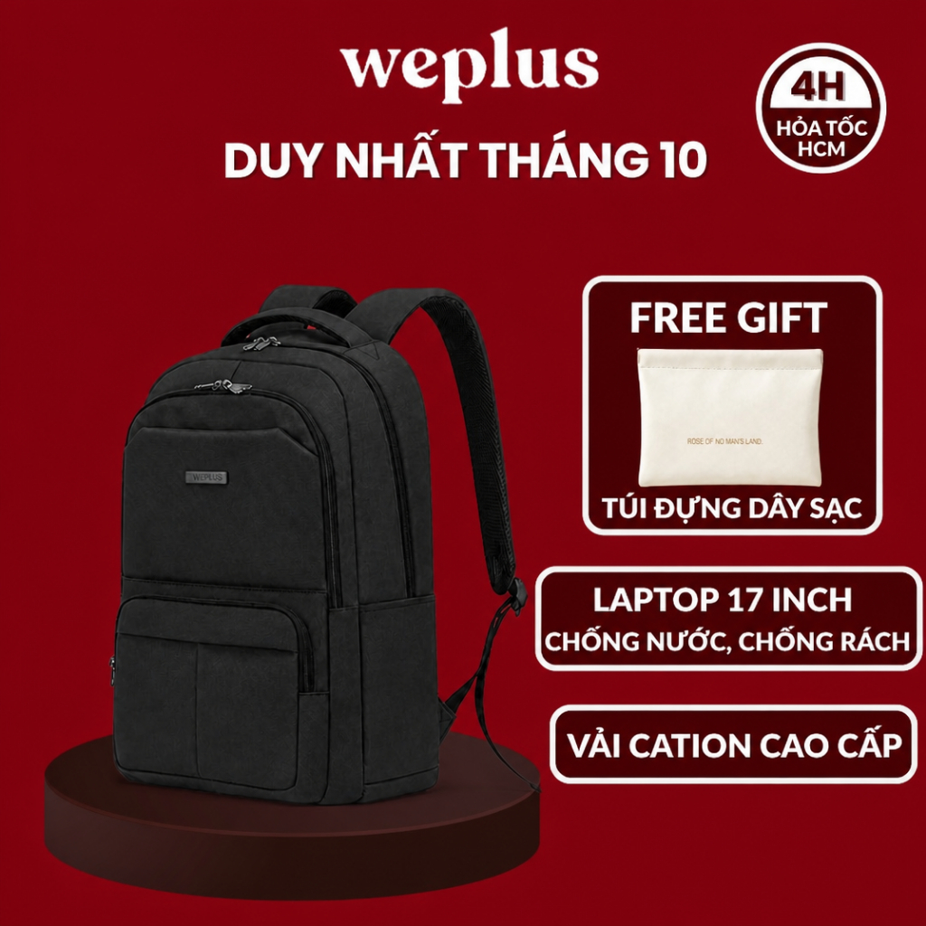 Balo Du Lịch Weplus 17 inch Chống Nước Đựng Laptop Thiết Kế Công Thái Học Ôm Sát Không Đau Lưng WPB2021