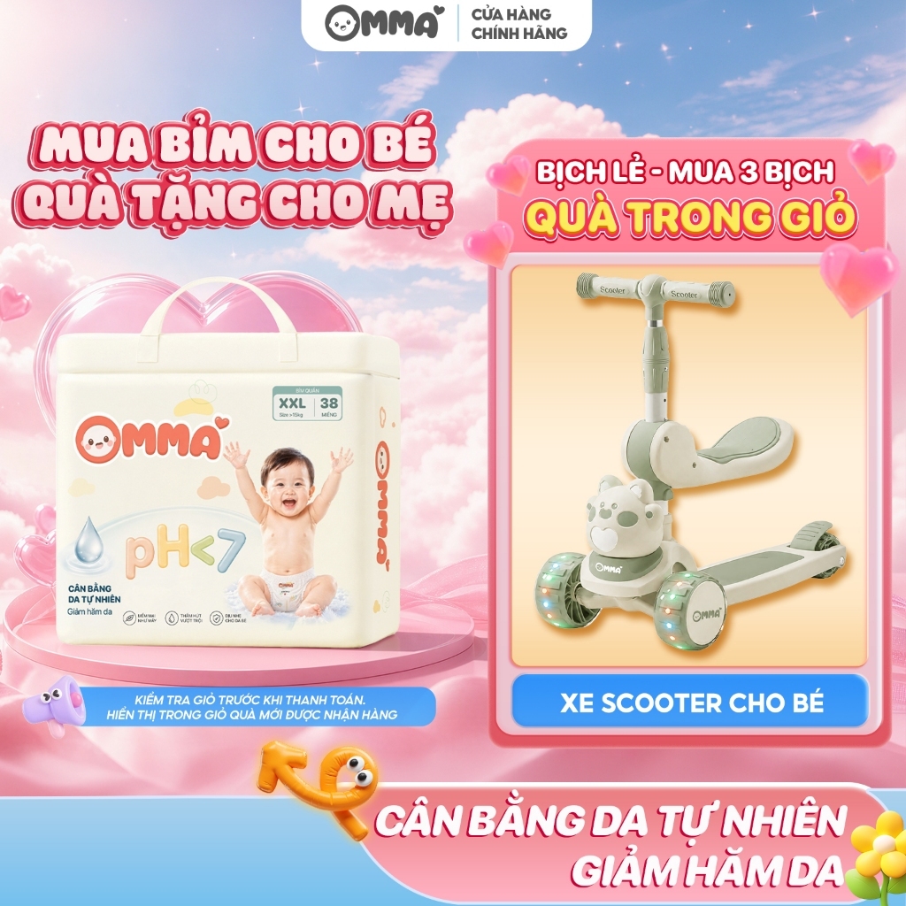 Tã bỉm quần dán Em Bé OMMA  mềm mại, chống tràn, khô thoáng cả ngày S/M/L/XL/XXL/XXXL