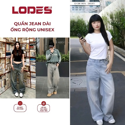 [ DEAL LIVE 25.10 ] Quần Jean Ống Rộng LODES CLUB Form Unisex Cho Cả Nam Và Nữ Chất Liệu Denim Cao Cấp,Phong Cách Retrol