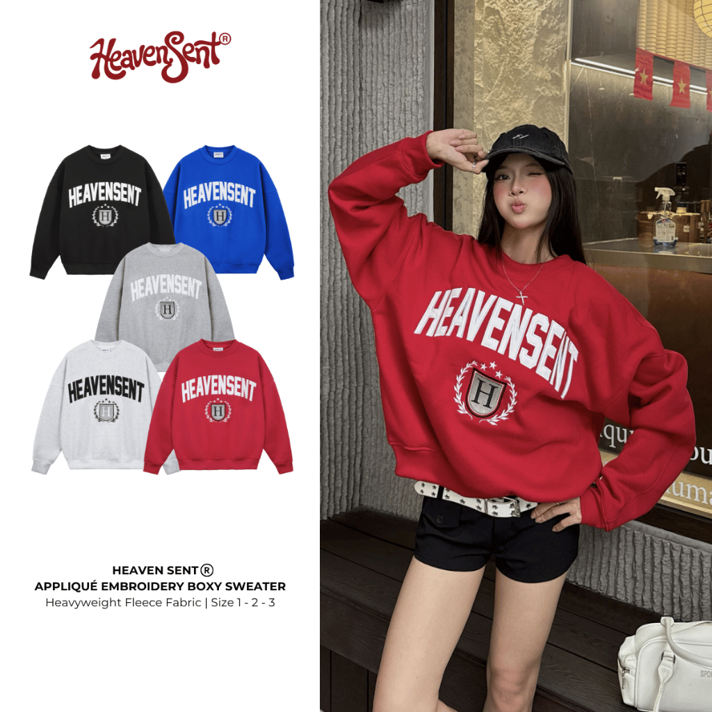 Áo Sweater Nỉ Bông Form Boxy Thêu Đắp Heaven Sent - HS_HD001