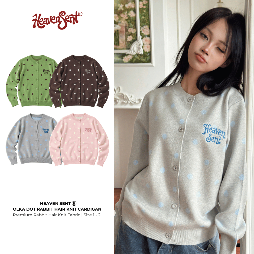 Áo Cardigan Chấm Bi Dệt Kim Len Lông Thỏ Heaven Sent - HS_HD008