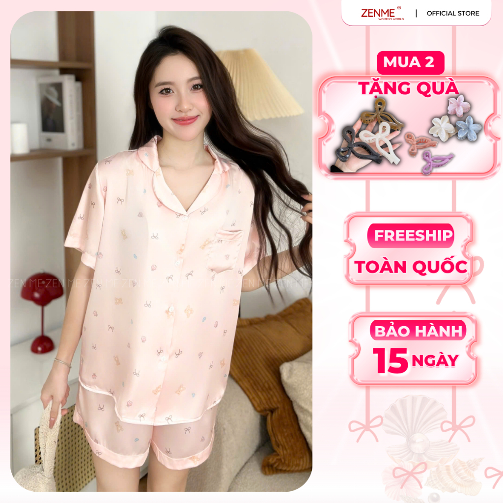 Bộ Đồ Ngủ Pijama Lụa Cao Cấp Zen Me Tay Ngắn Quần Ngắn Chất Latin Mềm In Hình Họa Tiết Pastel PJC0825