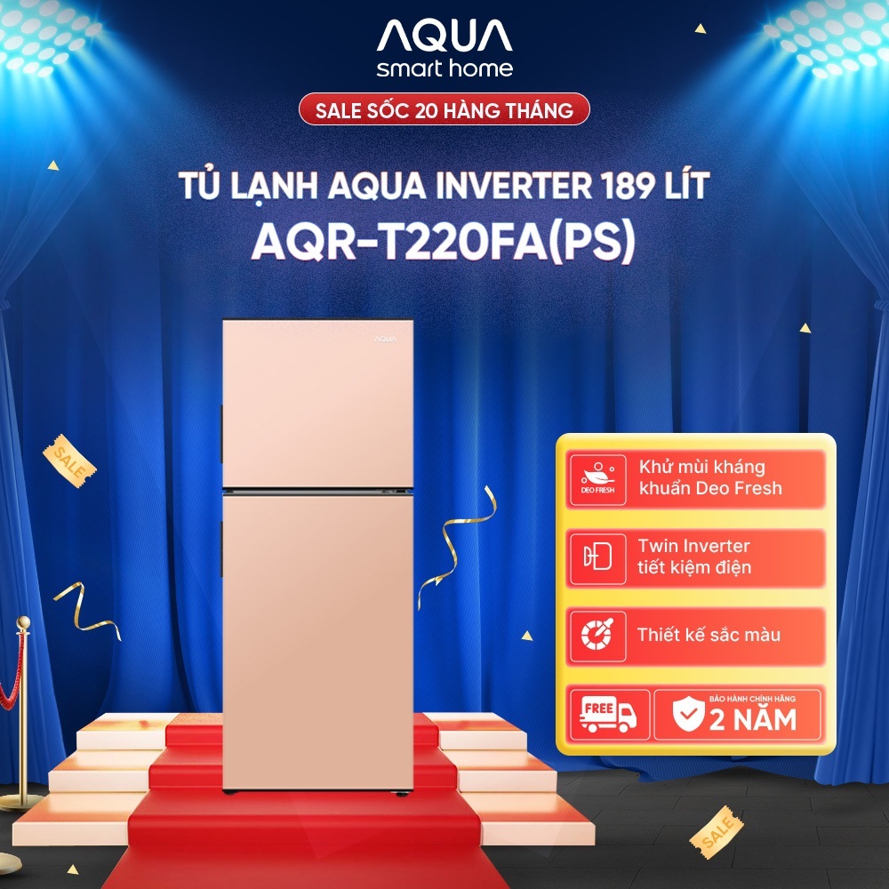 [SẢN PHẨM MỚI] Tủ Lạnh Aqua Inverter 189 lít Màu Hồng AQR-T220FA(PS) - Freeship toàn quốc