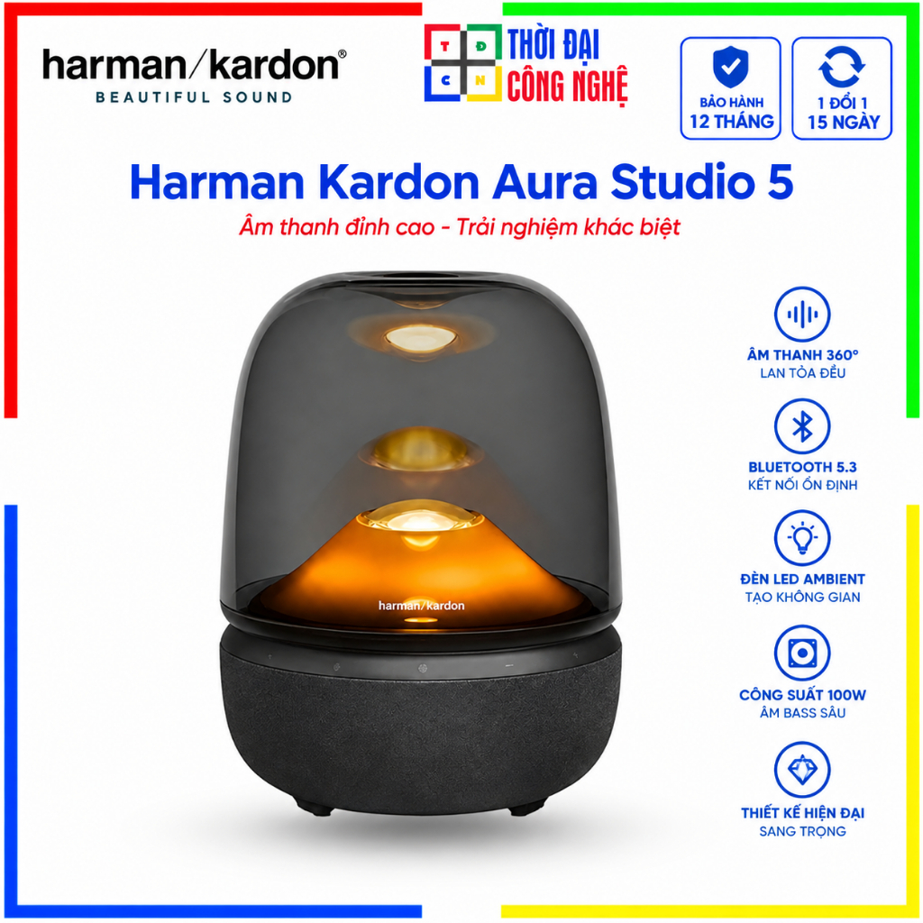 Loa Bluetooth Harman Kardon Aura Studio 5 - Thiết Kế Biểu Tượng, Âm Thanh 360 Độ, Bass Cực Sâu - Bảo Hành 12T PGI Chính
