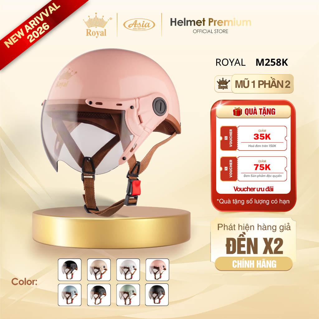 [Độc Quyền] Mũ Bảo Hiểm Nữa Đầu Có Kính Royal M258K Kính Trà, Nón Bảo Hiểm 1/2 Thời Trang An Toàn