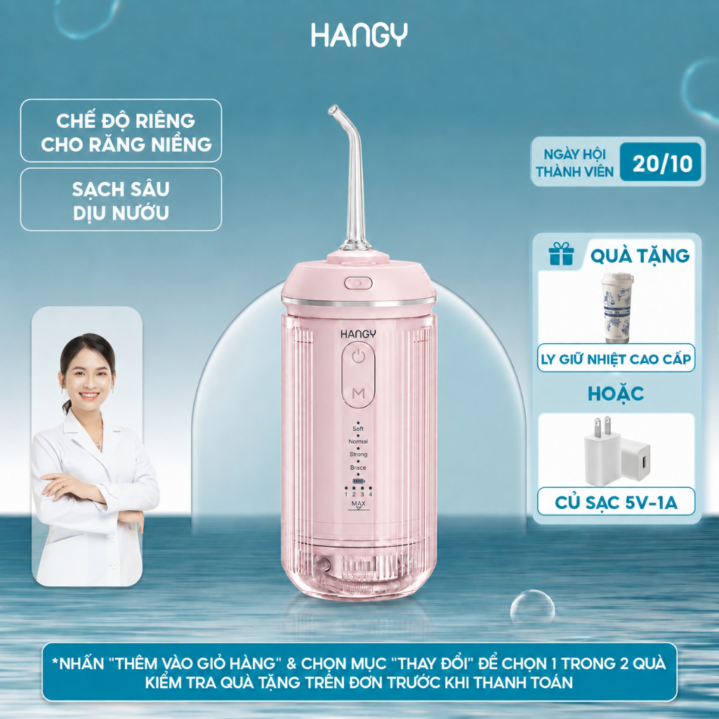 Máy tăm nước mini cầm tay HANGY HM06 & O16 | Gọn nhẹ cho người niềng | Đổi mới 12 tháng