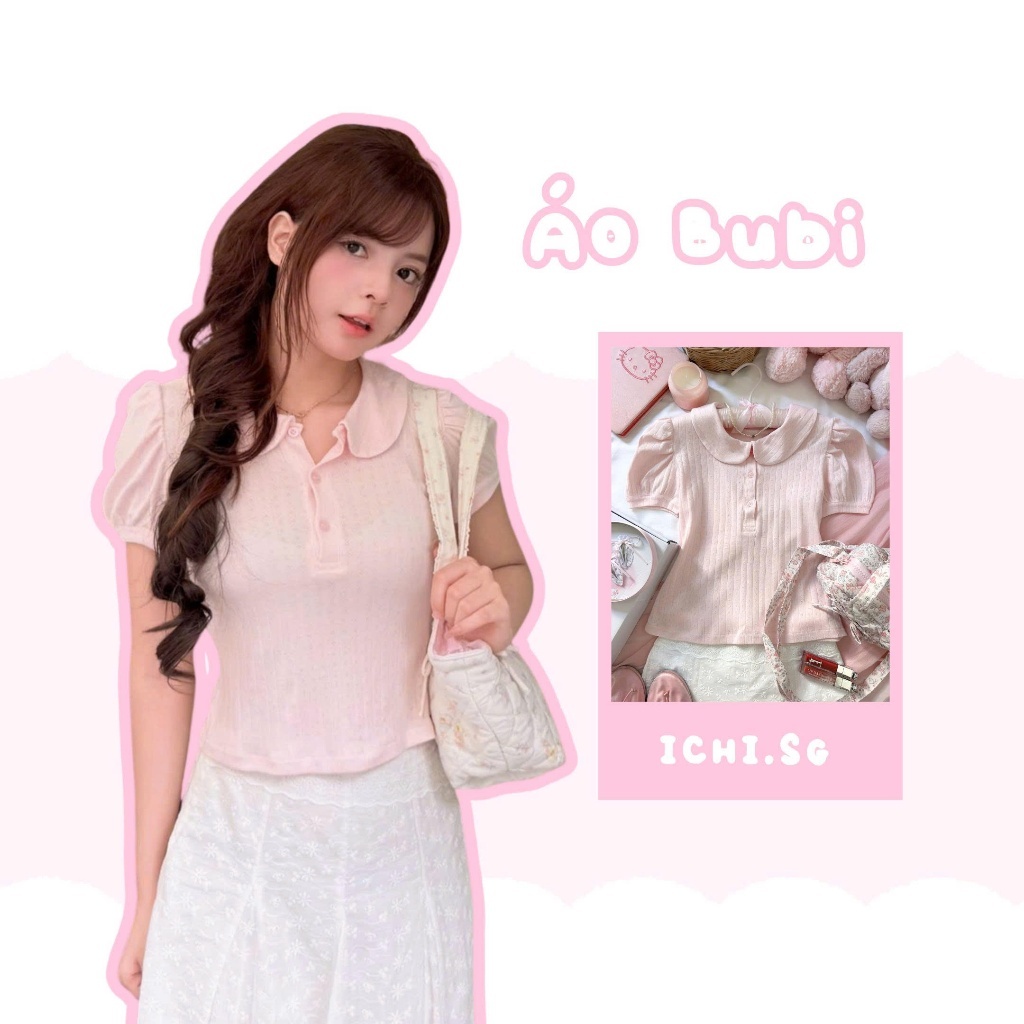 Bubi top - áo thun hồng cổ bèo - ICHI.SG