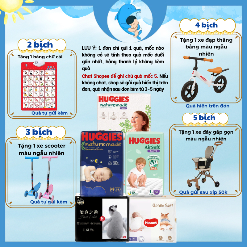 Tã/bỉm quần/ dán Huggies Nature Made NB60/S82/M64/L54/XL44/M58/L44/XL38/2XL26 cho bé từ 5 đến 17kg MECAHEO