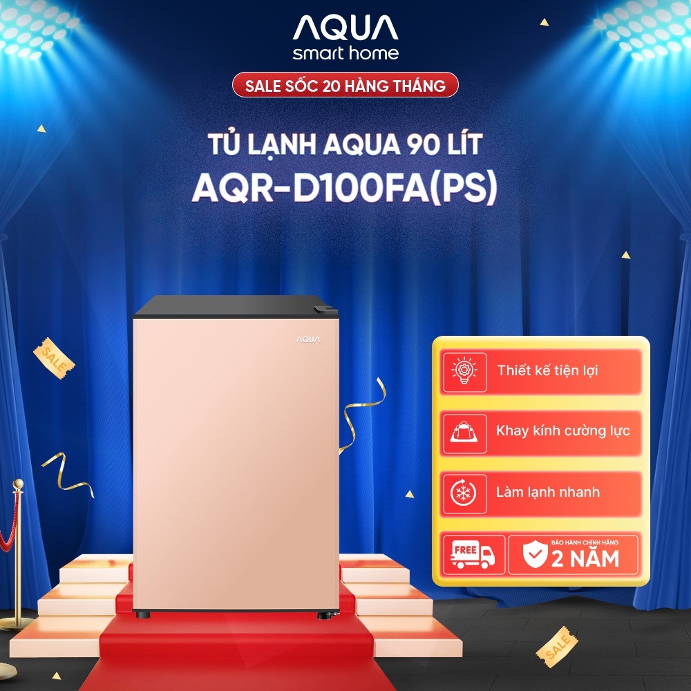 [SẢN PHẨM MỚI] Tủ lạnh mini Aqua 90 lít AQR-D100FA(PS) - Màu hồng nhạt - Freeship toàn quốc - Sẵn Hàng
