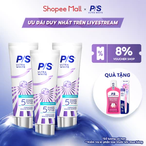 [LIVE][TẶNG BÀN CHẢI] Combo 3 Kem đánh răng P/S Ultra White Trắng Bật 5 Tông 100g | Tặng Bàn Chải P/S Chăm Sóc Nướu