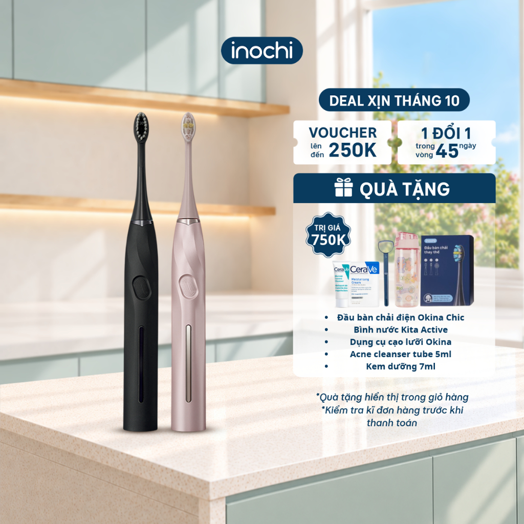 Bàn chải điện sóng âm Okina Chic SG-2752+6055 -  5 chế độ chuyên sâu - Công nghệ Sonic độc quyền, Trắng răng toàn diện