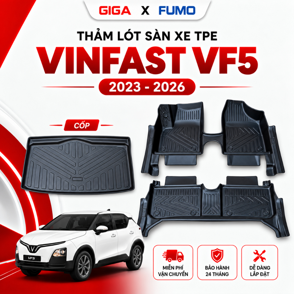 [ FUMO CAO CẤP ] Thảm Lót Sàn Ô Tô TRÀN VIỀN TPE Vinfast VF5 2023 - 2026 Thảm Đúc Nguyên Khối TRÀN VIỀN