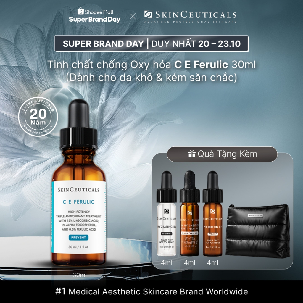 Dưỡng chất hỗ trợ ngăn ngừa loã hoá & nếp nhăn, giúp làn da khoẻ mạnh và săn chắc Skin Ceuticals CE FERULIC  30ml