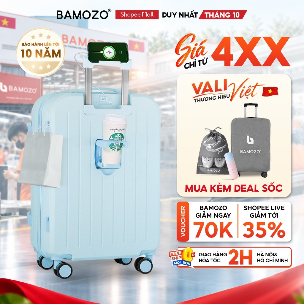 Vali Du Lịch Bamozo 8812 Thời Trang Size 20/24 Chất Liệu Nhựa ABS 3 Lớp Bền Đẹp_8812