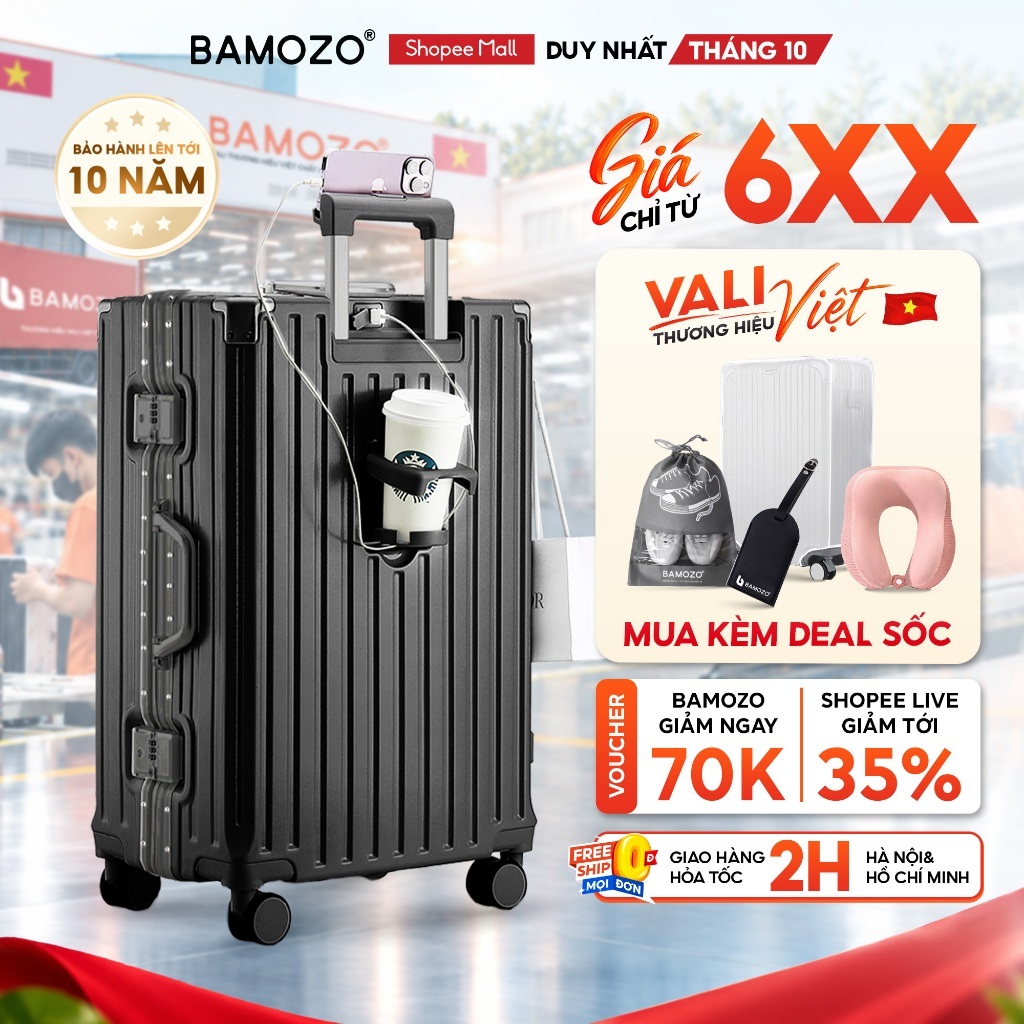 Vali Bamozo Khung Nhôm 9066 Size 20/24/28 Cao Cấp Bo 4 Góc Kim Loại Chống Va Đập_9066