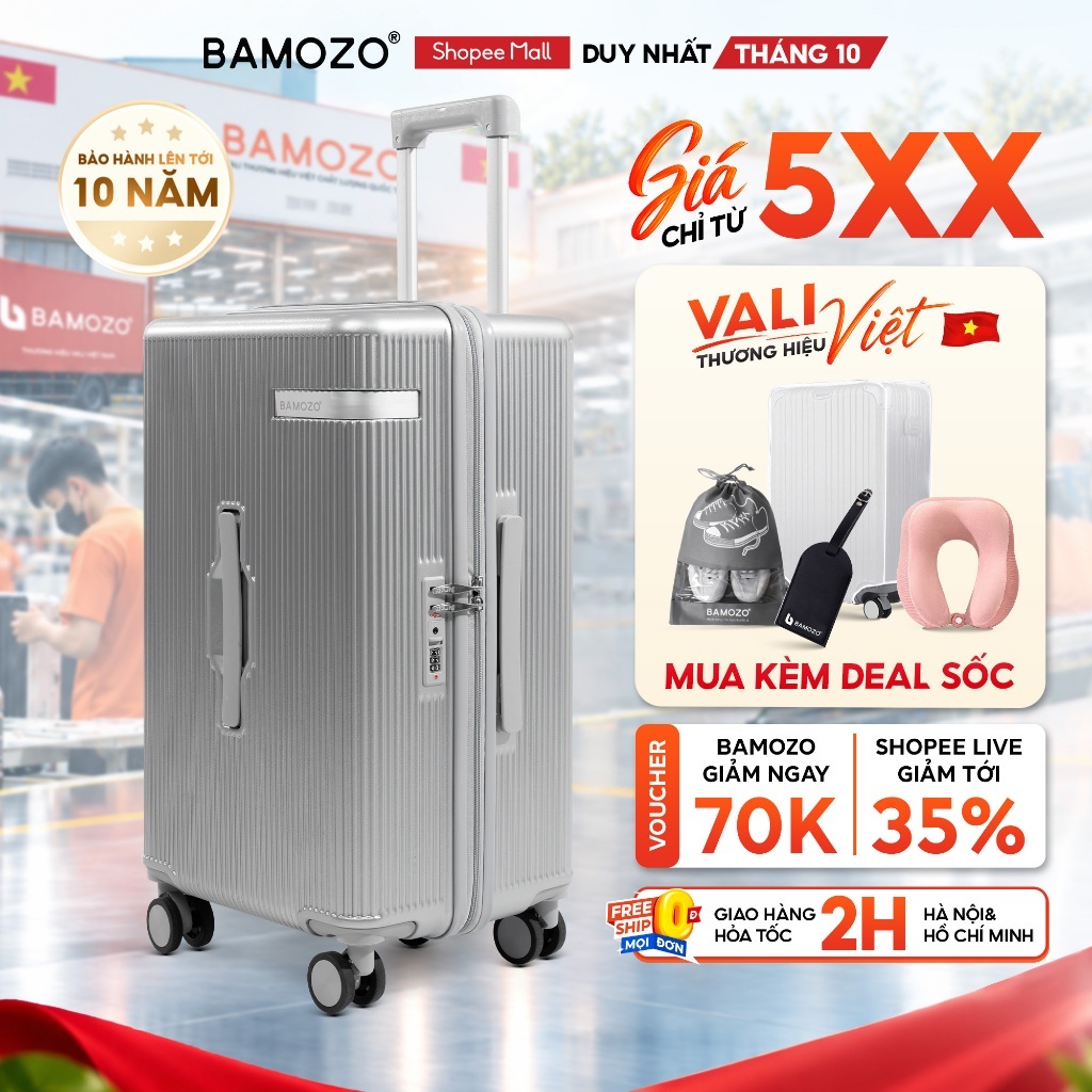 [DEAL HOT] Vali Du Lịch Bamozo Lumispace Chất Liệu PC Nguyên Khối Siêu Bền Bỉ_LUMI