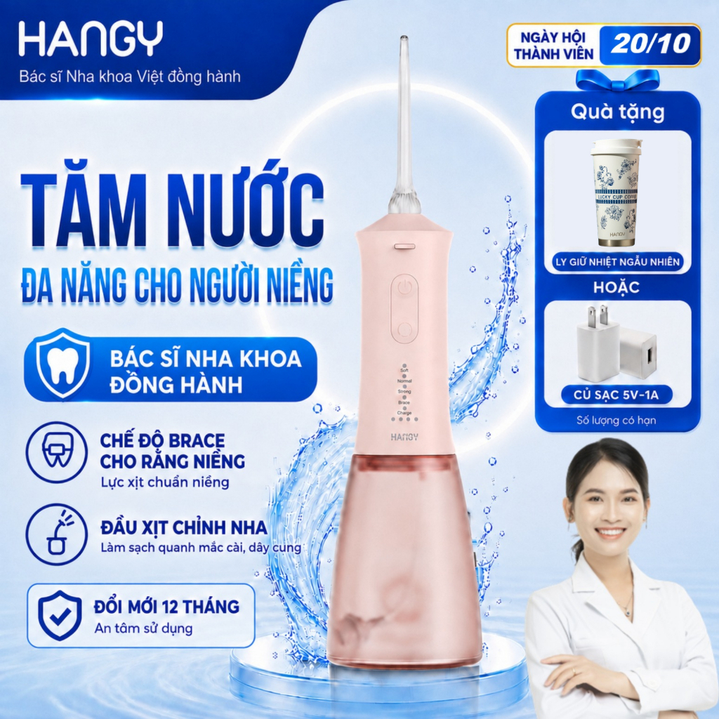 Máy Tăm Nước Cầm Tay Cho Răng Niềng HG23 &HN26 - Pin Trâu, 4 Chế Độ - Đổi mới trong 12 tháng
