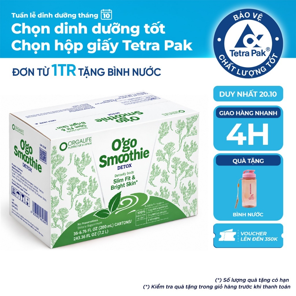 Thùng 36 Hộp O'GO SMOOTHIE DETOX Thanh Lọc Cơ Thể (200ml/Hộp)