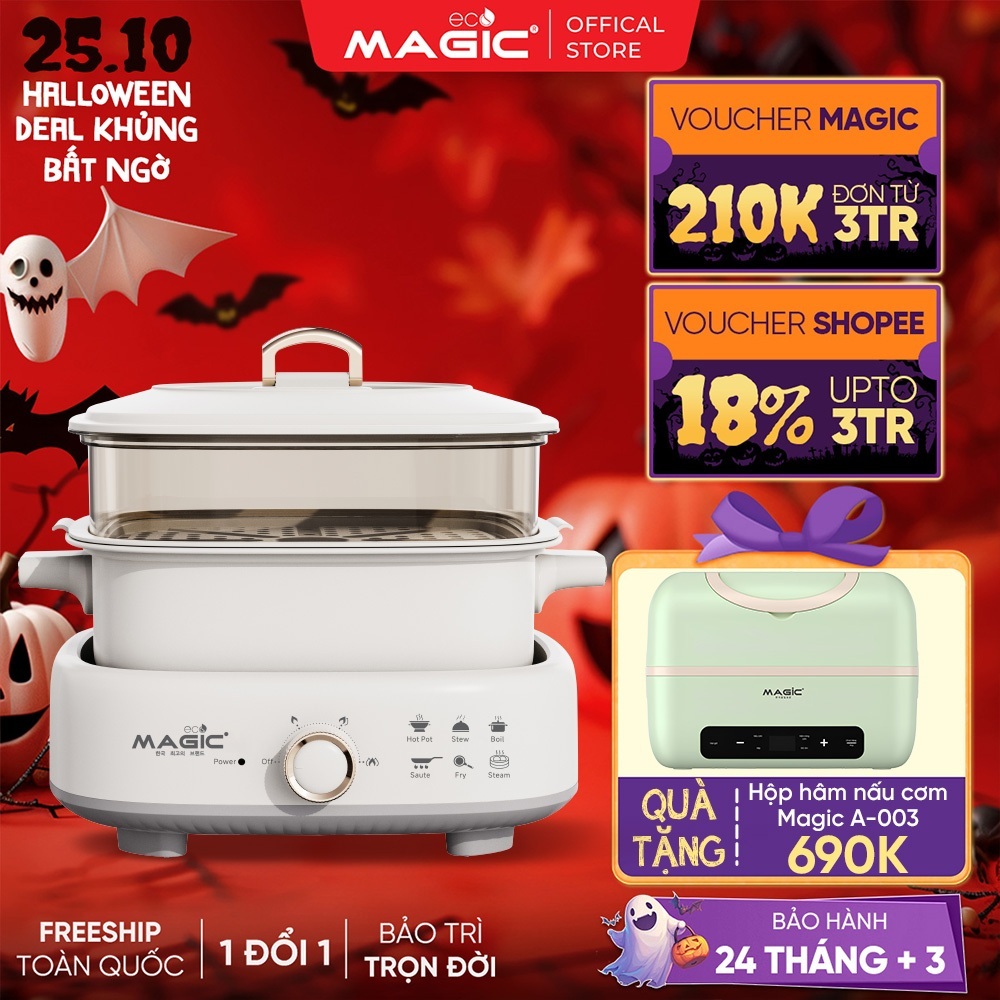 Nồi hấp lẩu đa năng Magic Eco AC-281, 6L, công suất 2000W, bảo hành 24 tháng