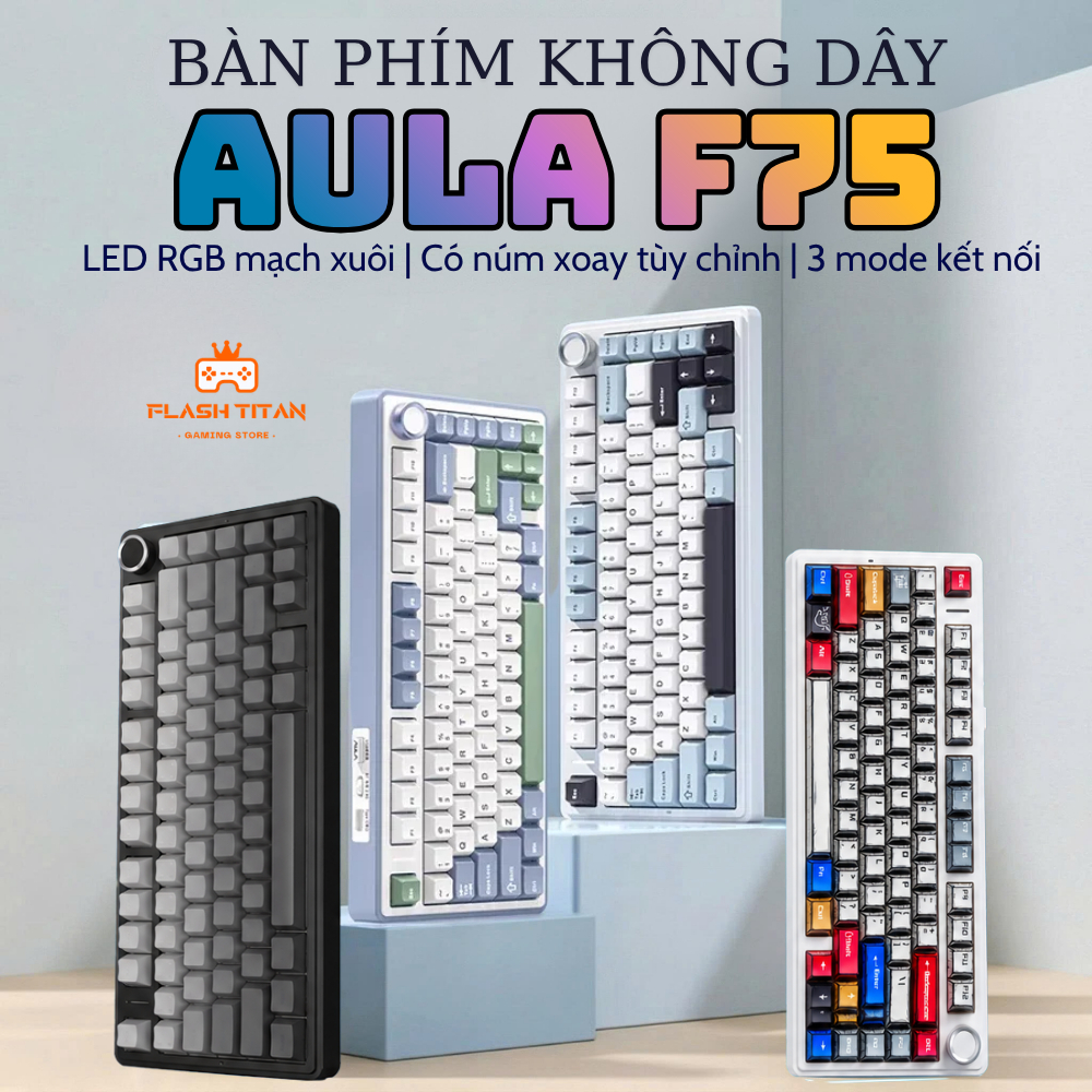 Bàn phím Cơ Không Dây AULA F75 PRO Kết nối Bluetooth, Có Núm Xoay Chỉnh Âm Lượng, Dùng Cho PC,Laptop Chơi Game Văn phòng
