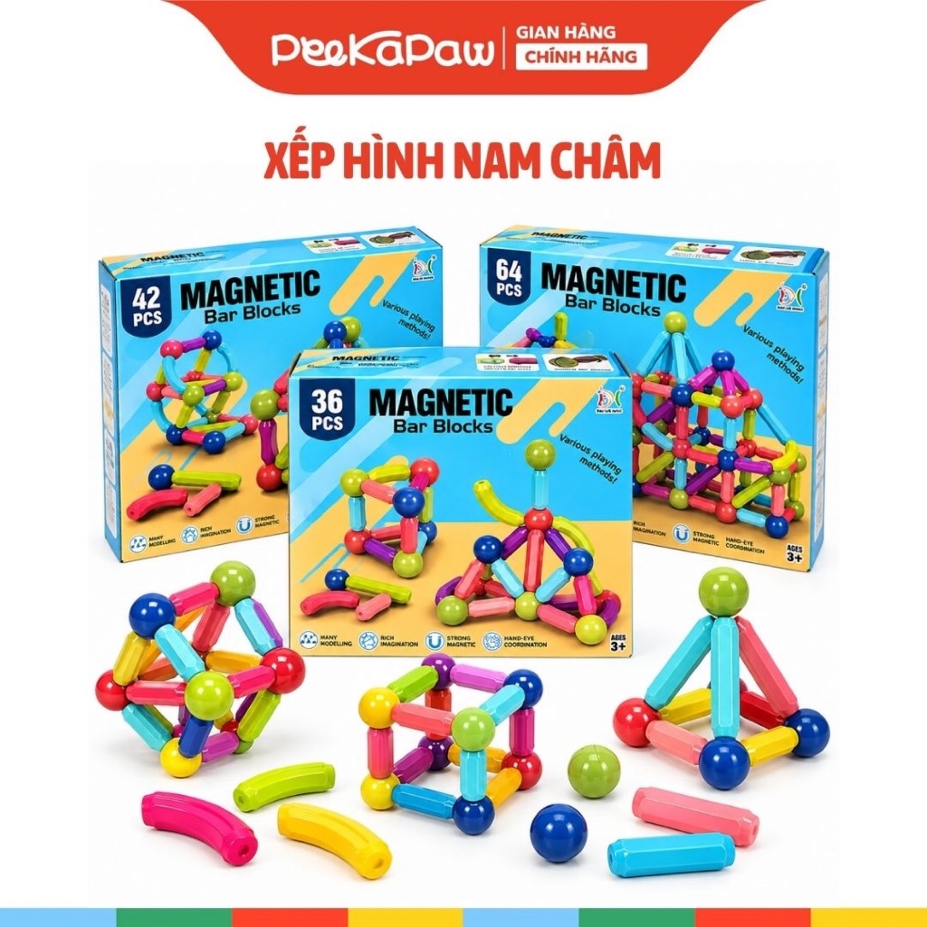 Bộ xếp hình nam châm nhiều chi tiết cao cấp đồ chơi thông minh giáo dục cho bé PeeKaPaw Toys