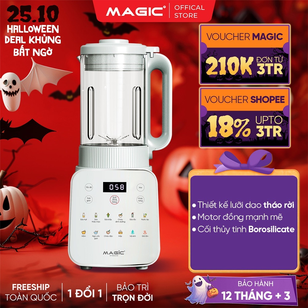Máy Làm Sữa Hạt Magic A-103, Cối Thủy Tinh 1.75L, Lưỡi Dao 8 Cánh Tháo Rời, Máy Xay Nấu Đa Năng, Tự Vệ Sinh