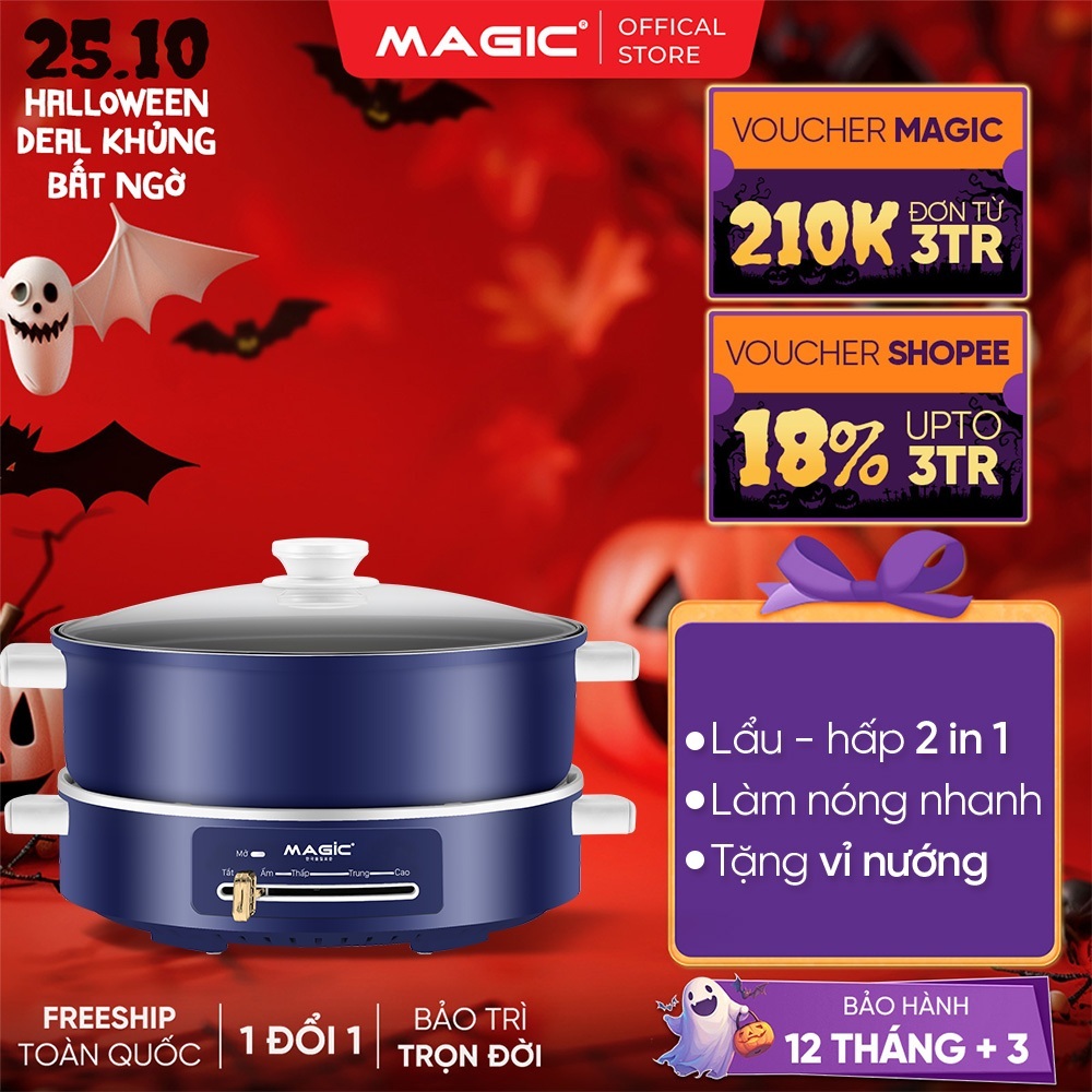 Nồi lẩu nướng đa năng Magic A-093, dung tích 5L, công suất 1500W, bảo hành chính hãng 12 tháng