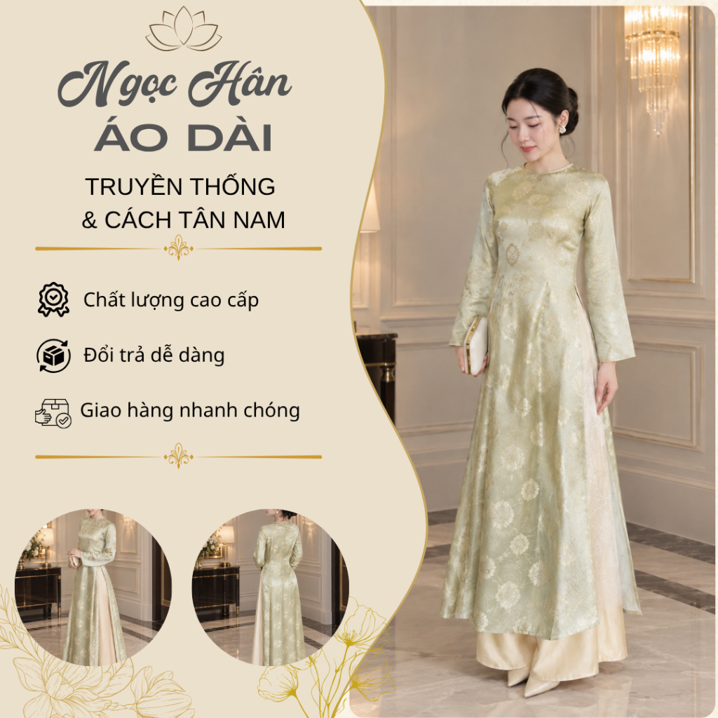Áo Dài Truyền Thống Nữ Gấm Tằm Cao Cấp Mặc Tết, Chụp Ảnh, Sự Kiện GM01