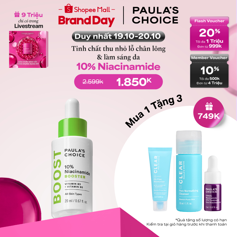 Tinh chất giúp thu nhỏ lỗ chân lông và làm sáng da Paula's Choice 10% Niacinamide Booster 20ml 7980