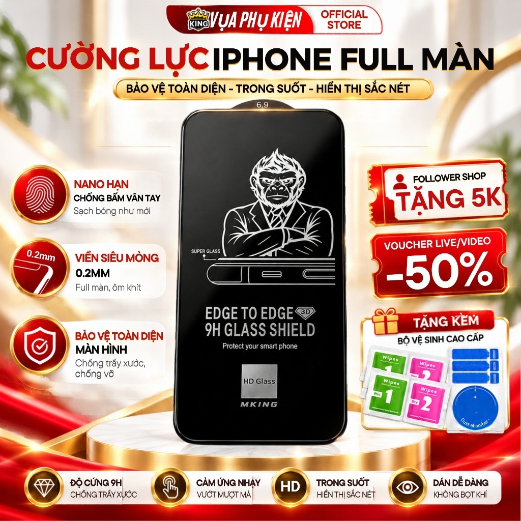 Kính cường lực iphone MKING bảo vệ Full Màn 7plus/8/8plus/x/xs/xs max/12 pro/11 13 14 15 16 promax air 17 18PROMAX – ảnh mô tả chi tiết 8