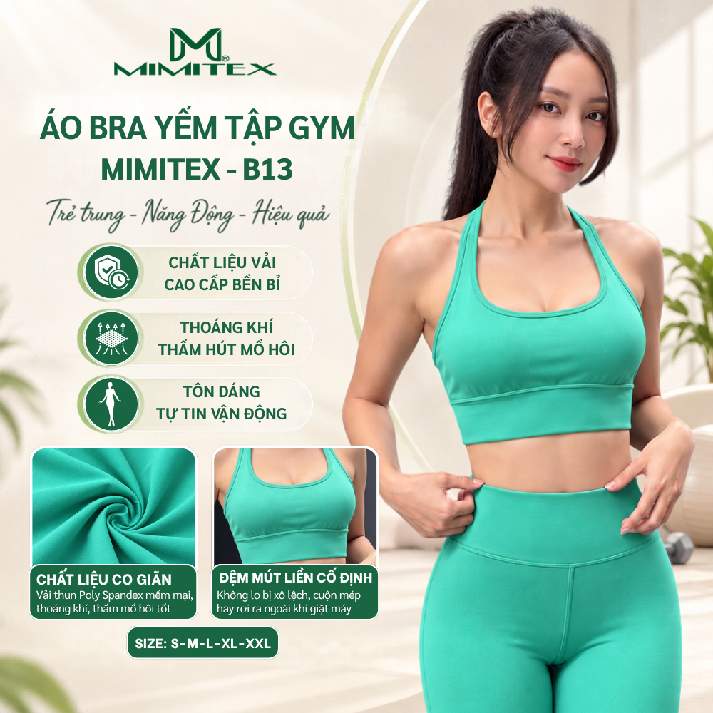 Áo Bra Tập Gym Yoga Nữ MIMITEX B13 Dáng Yếm Mút Ngực Liền Ôm Eo Tôn Dáng Chất Vải Dày Đứng Form Đẹp