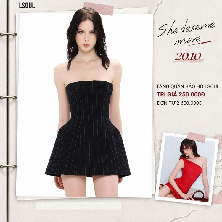 LSOUL Đầm Corset Chữ A Cúp Ngực Kẻ Sọc Dọc Dáng Chuông Sang Chảnh Kirsi Dress V25071685