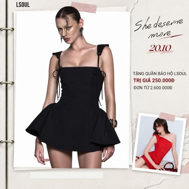 LSOUL Đầm 2 Dây Xòe Cúp Ngực Nữ Tính Sang Trọng Đi Tiệc Weaty Dress - V24031603