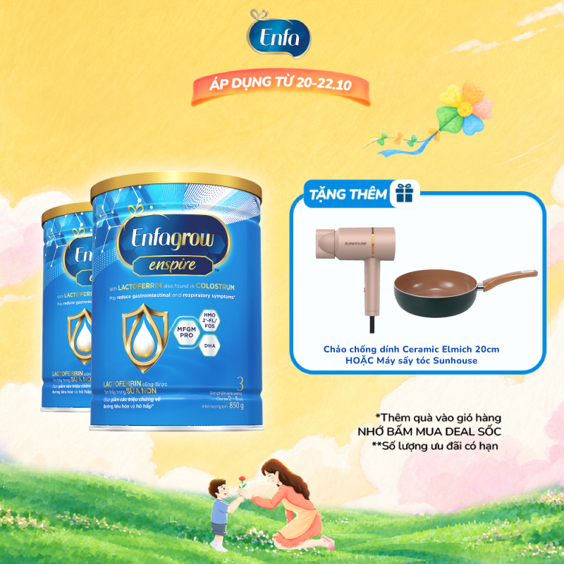 Bộ 2 lon sữa bột Enfagrow Enspire 3 - 850G dành cho trẻ từ 2-6 tuổi
