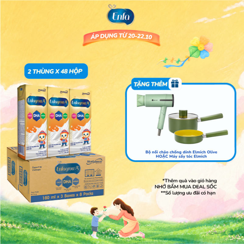 Combo 2 Thùng 24 Hộp Sữa Pha Sẵn Enfagrow A+ 180ml với DHA Hỗ Trợ Phát Triển Não Bộ Cho Trẻ