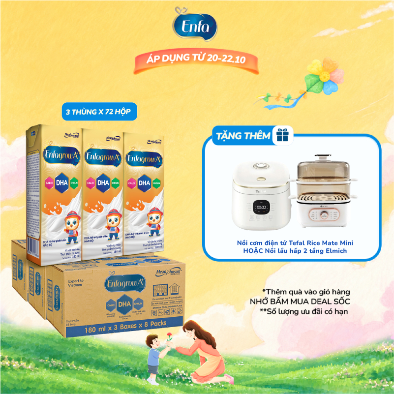 Combo 3 Thùng 24 Hộp Sữa Pha Sẵn Enfagrow A+ 180ml với DHA Hỗ Trợ Phát Triển Não Bộ Cho Trẻ
