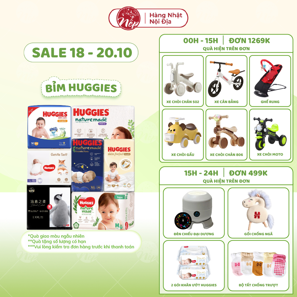 [TỔNG] Bỉm/tã dán/quần Huggies Platinum Nature Made Size NB60/S82/M64/L54/XL44/XXL26 - nepshop1