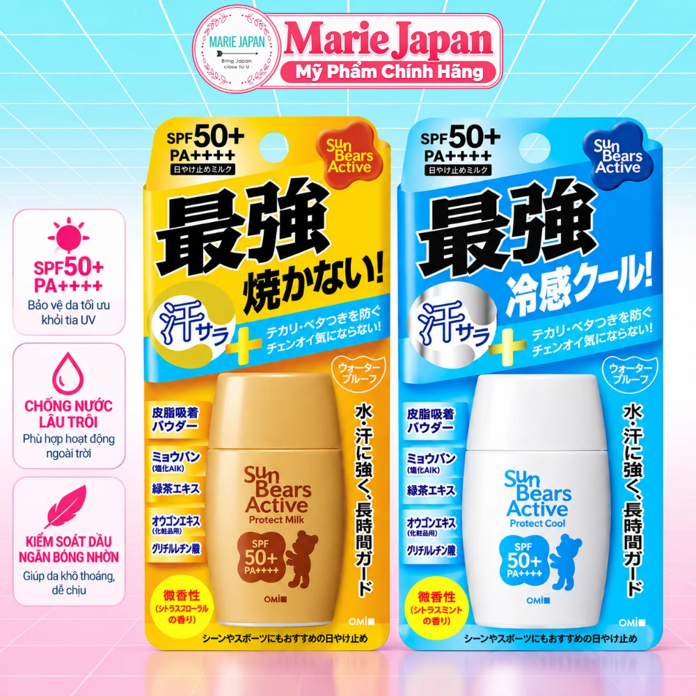 Kem Chống Nắng Omi Sun Bears SPF50+ PA++++ Nhật Bản Mỏng Nhẹ , Kiềm Dầu, Chống Nước 30g