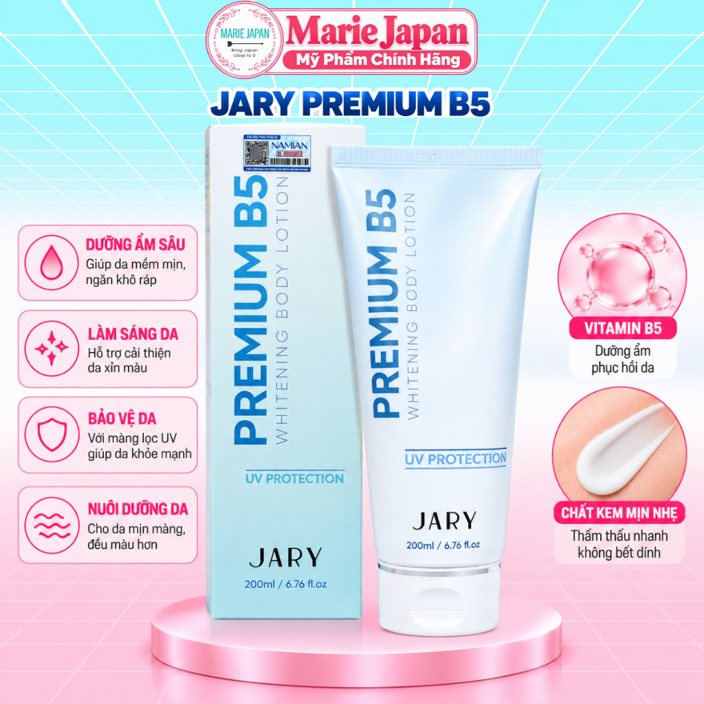 Dưỡng Thể Jary Premium B5 Whitening Body Lotion Dưỡng Sáng Cấp Ẩm Mềm Mịn Da Hàn Quốc Tuýp 200ml